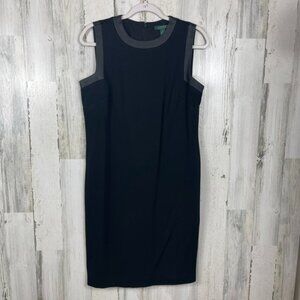 Lauren Ralph Lauren leather trim sheath dress black 10 chic day to night classic